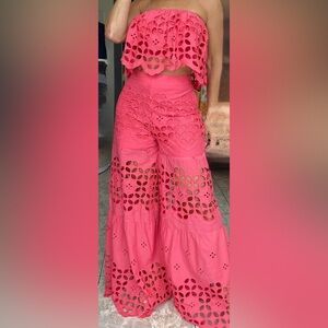 Women's Pink Eyelet Wide-Leg Pants - Strapless Set